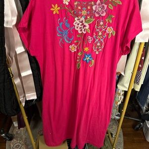 Johnny Was Pink Dress with Floral Embroidery